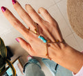 Ring bracelet with steel chain and turquoise chips