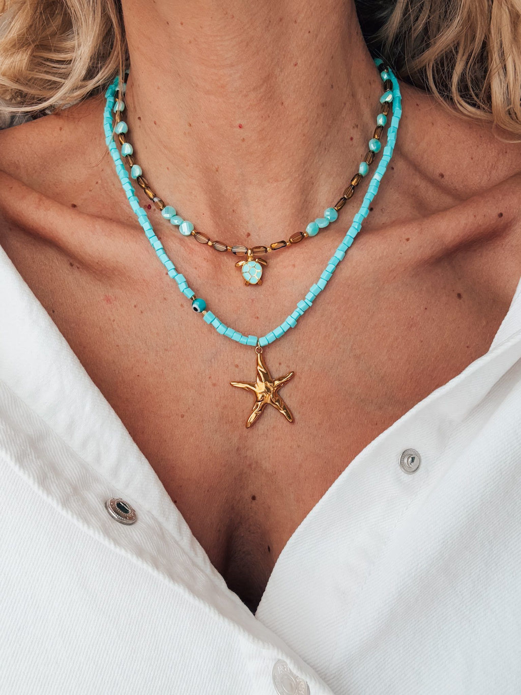 Summer beaded necklace with starfish