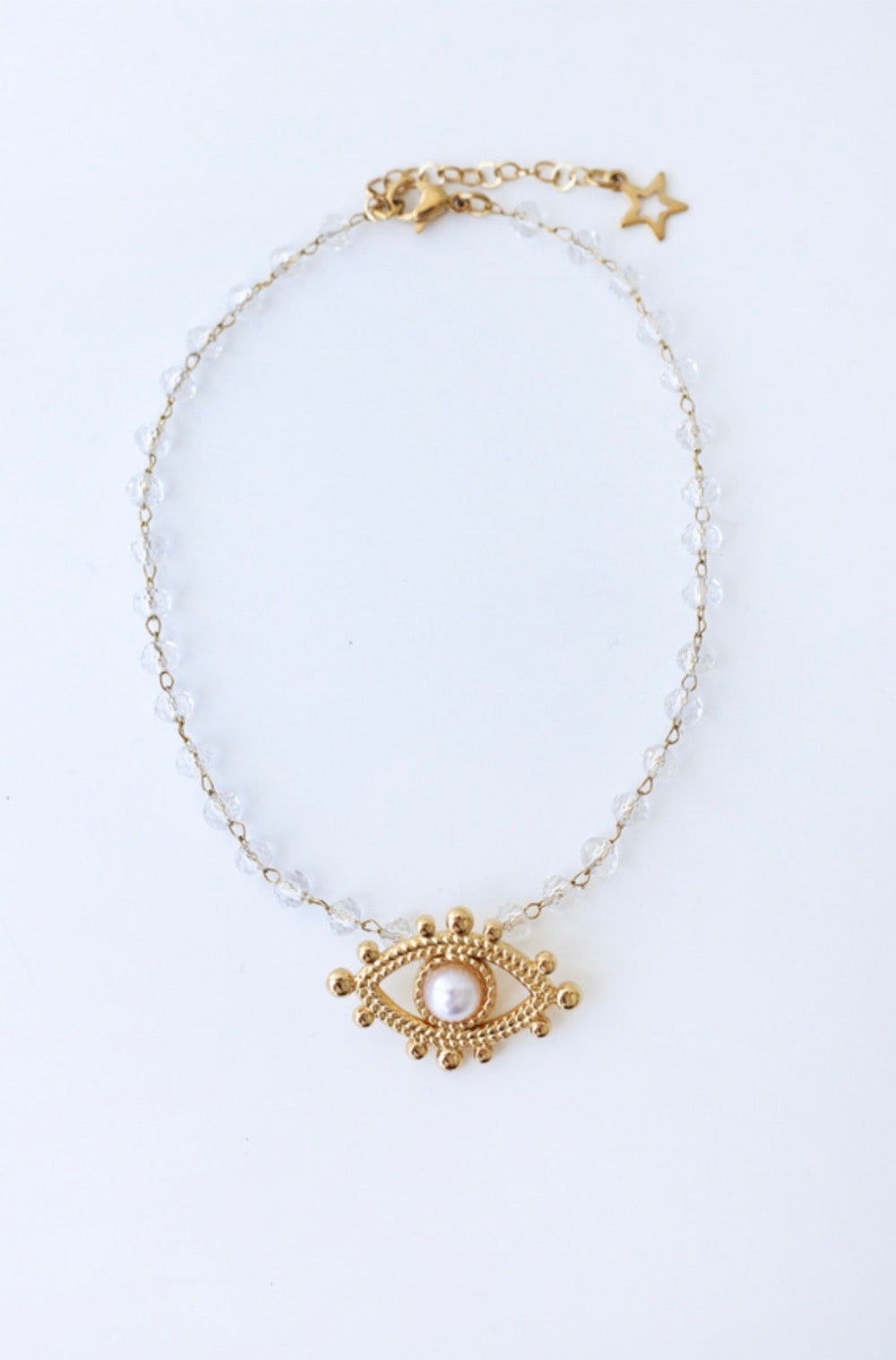 Evil eye pearl gold anklet — Iosifina Stars
