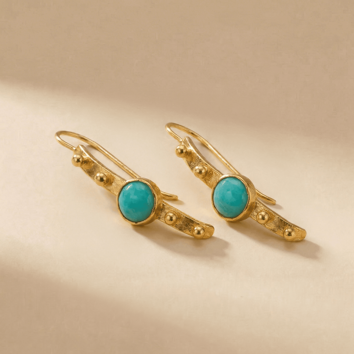 Gold Hoop Boho Earrings with Aquamarine stone