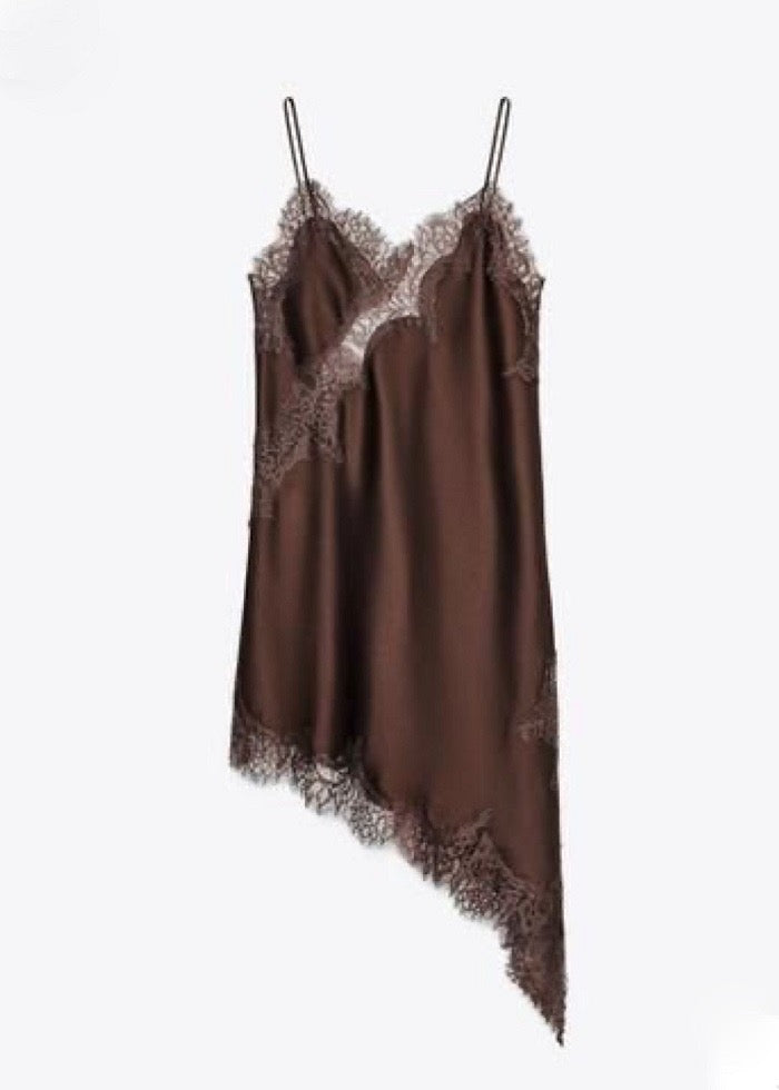 Viral Lace Dress in Chocolate Brown
