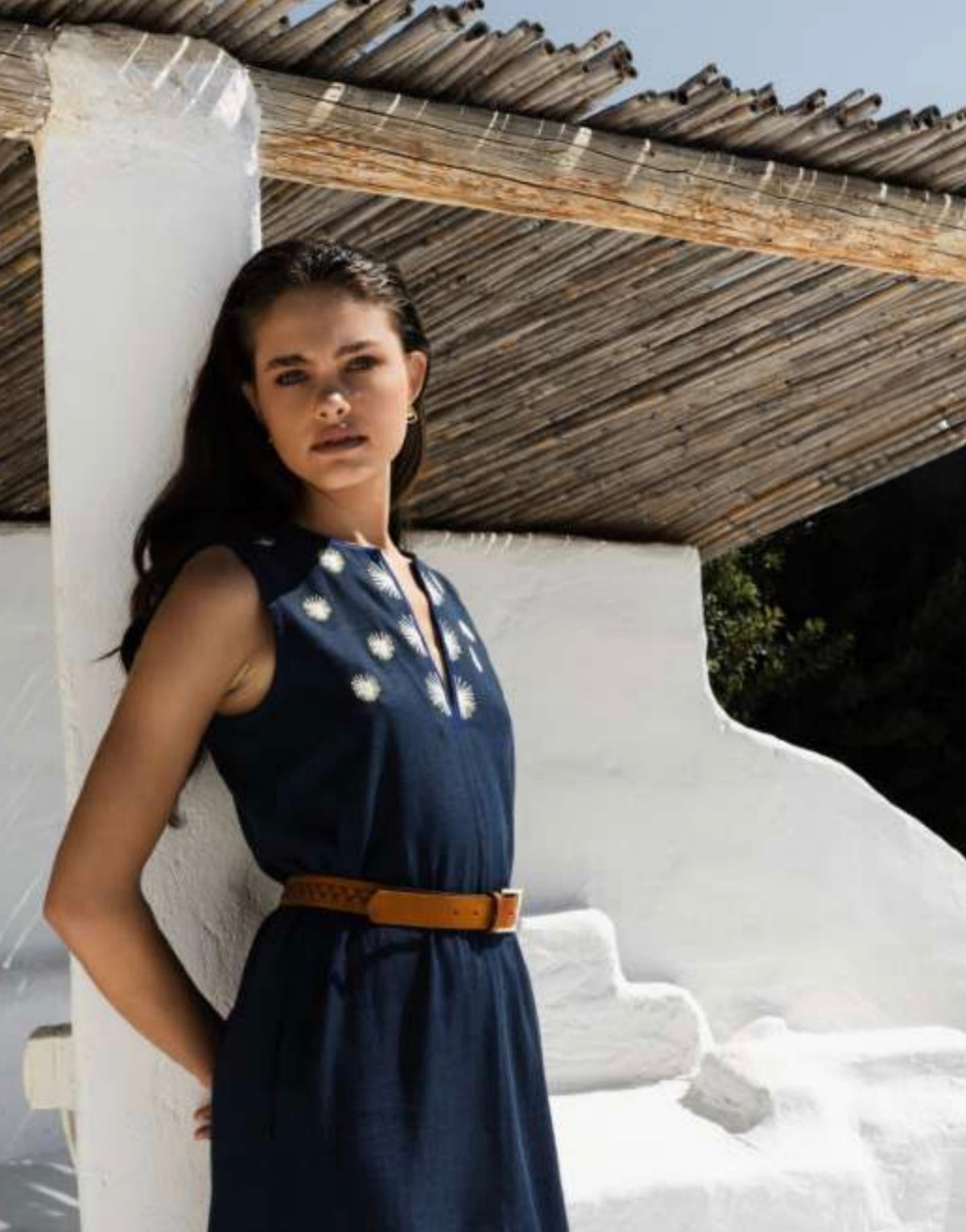 Galateia Navy Linen Viscose — Klotho Crete