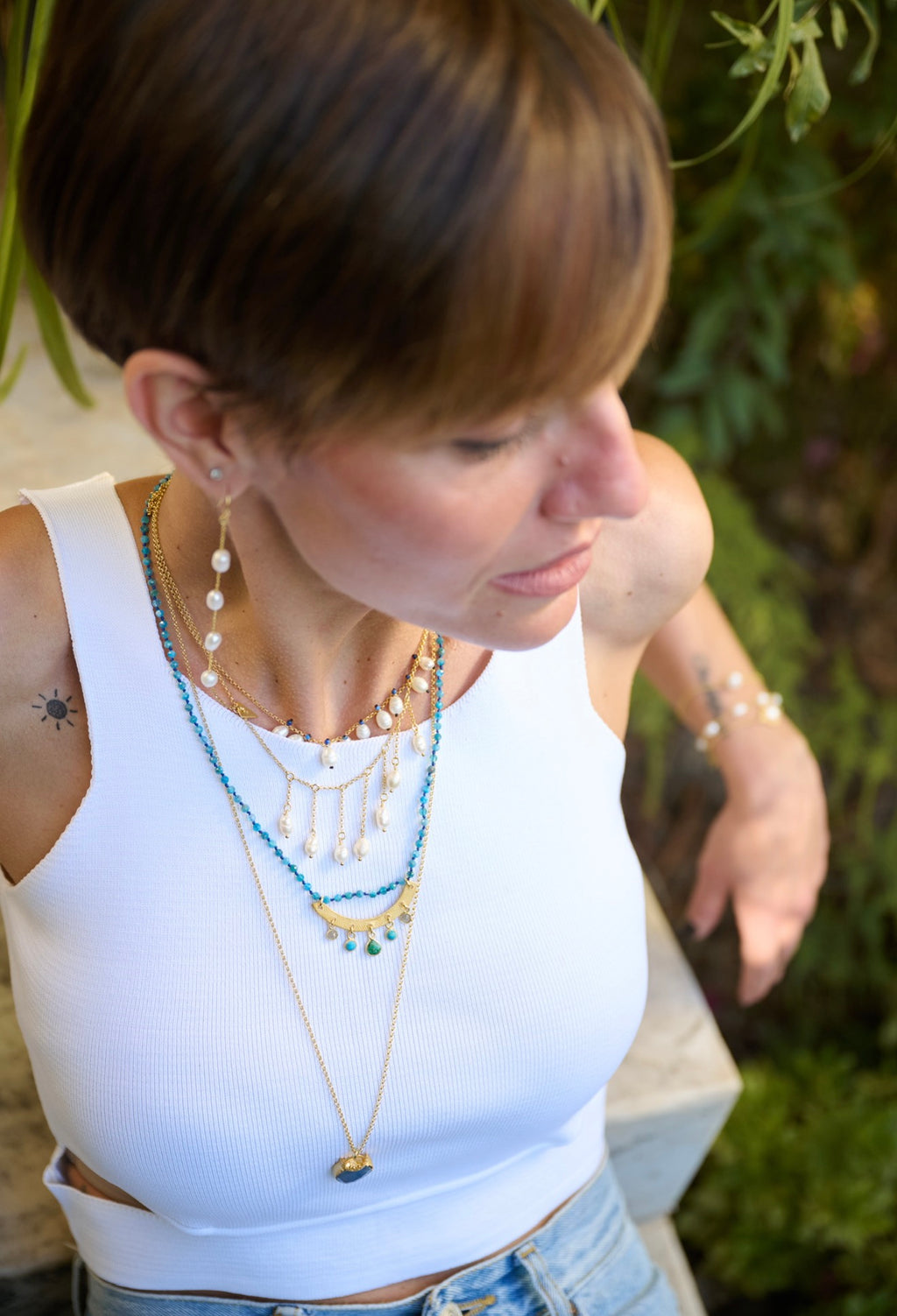 Rosary Necklace Apatite, Emerald, Labradorite, Turquoise, Gold-Plated Smile — Chase The Sun