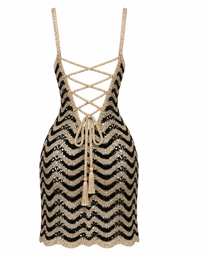Milos Mini Black Crochet Dress