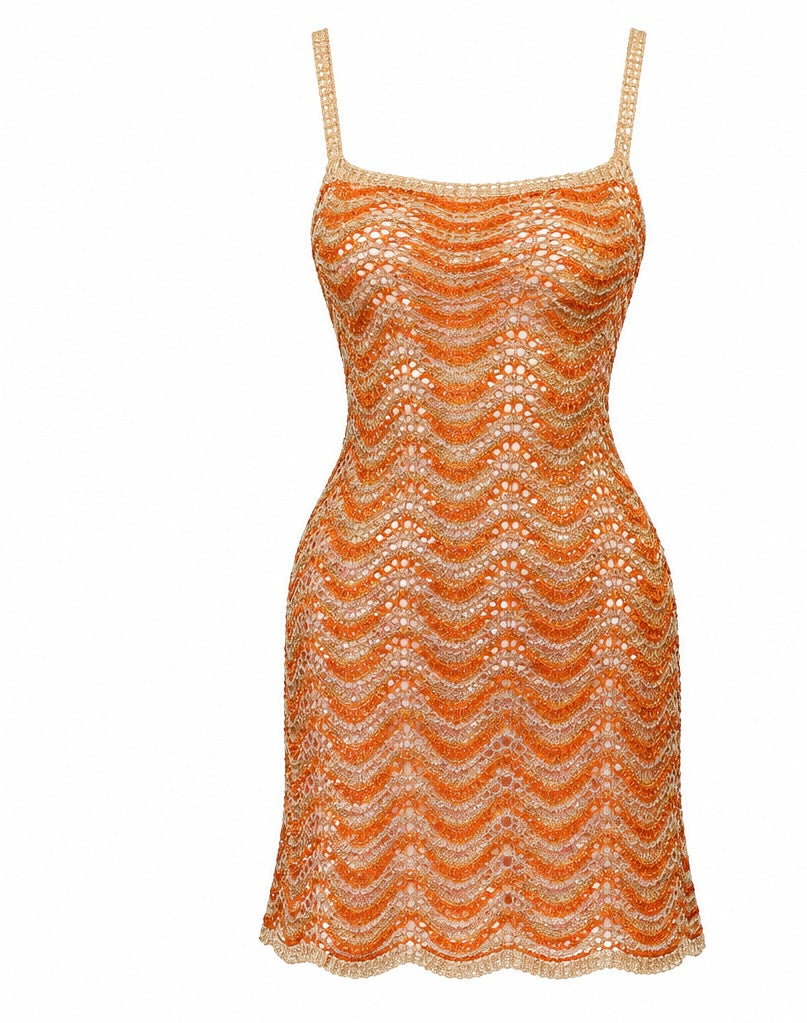 Milos Mini Orange Crochet Dress