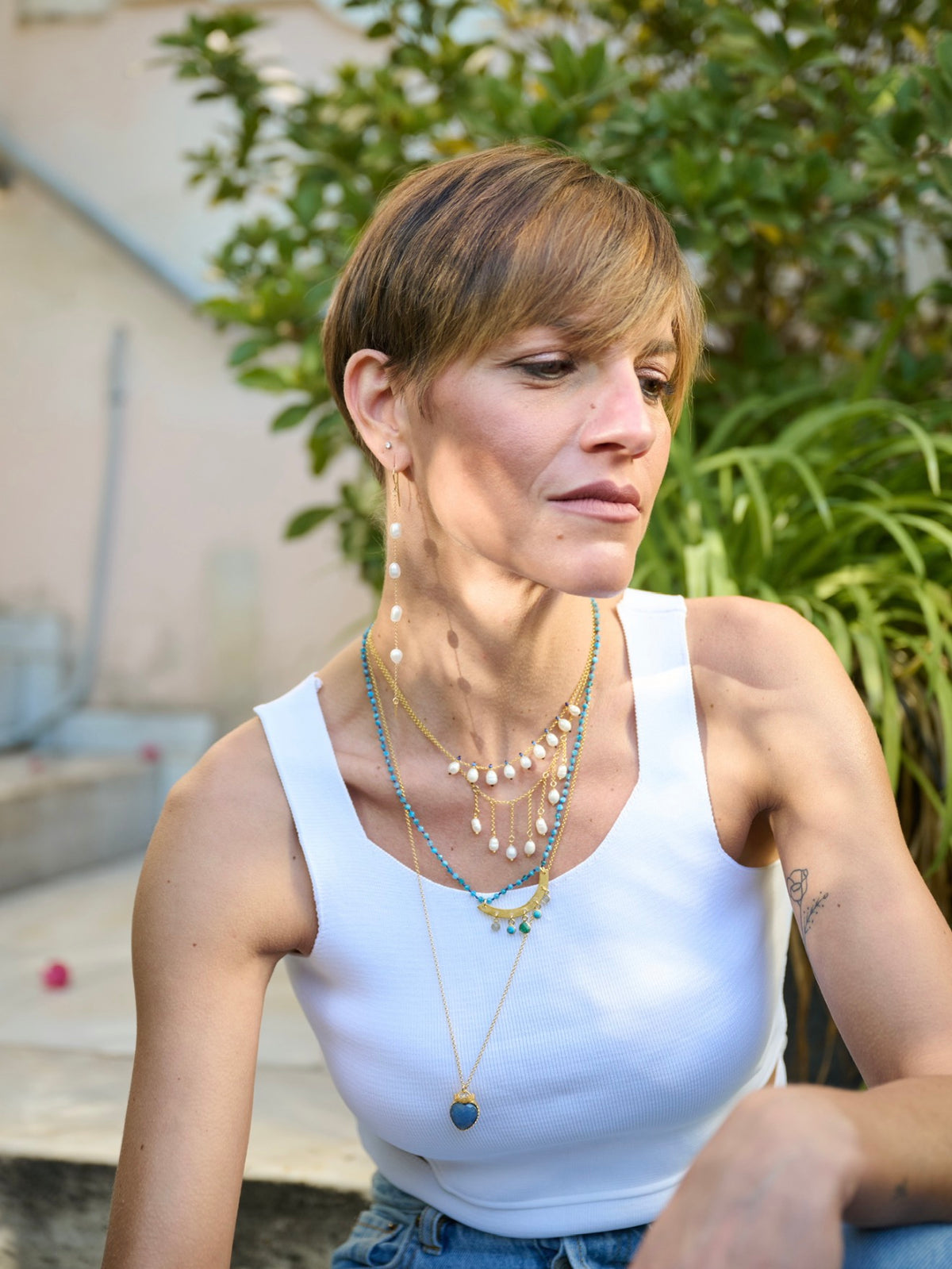 Rosary Necklace Apatite, Emerald, Labradorite, Turquoise, Gold-Plated Smile — Chase The Sun