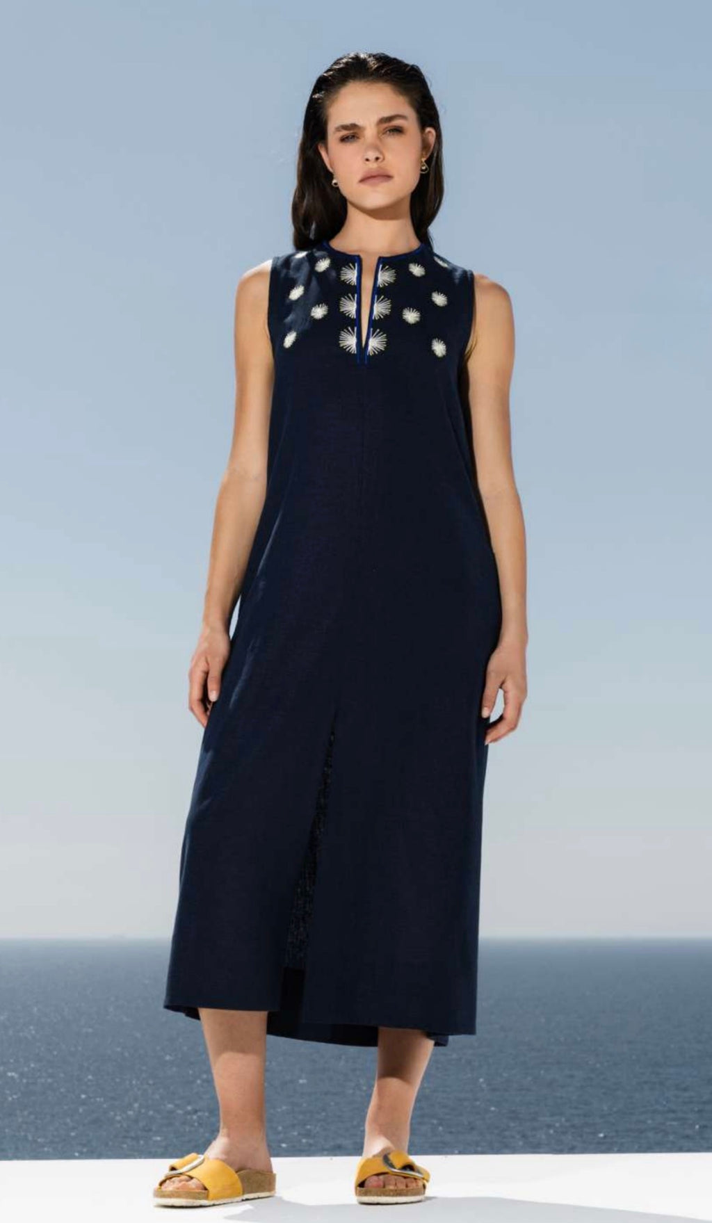 Galateia Navy Linen Viscose — Klotho Crete