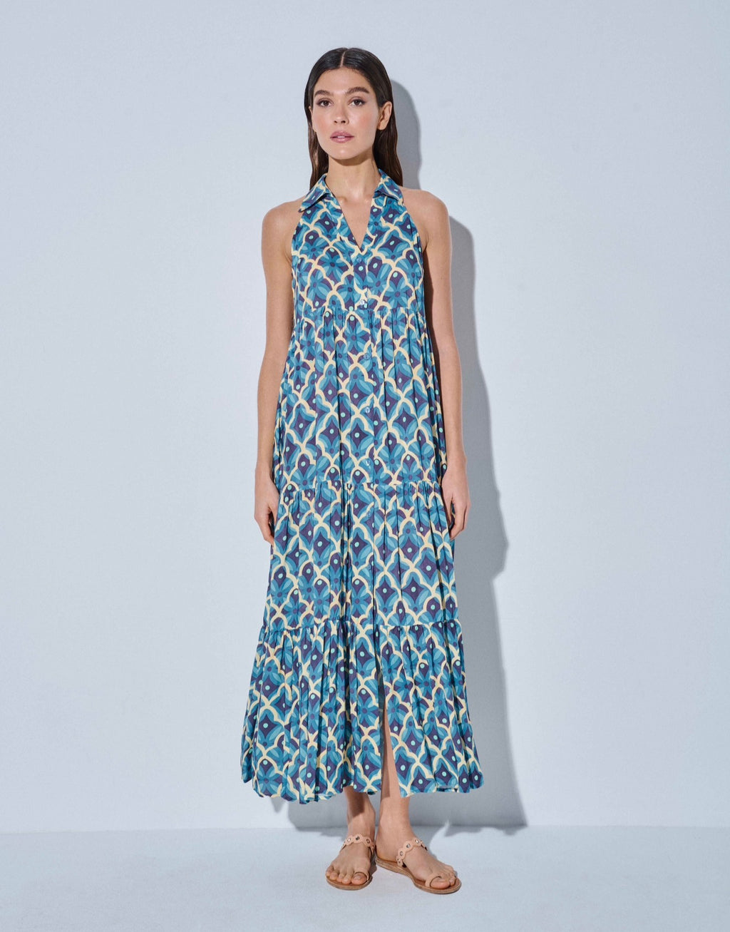 Shirt Dress Blue Geometric — Lida