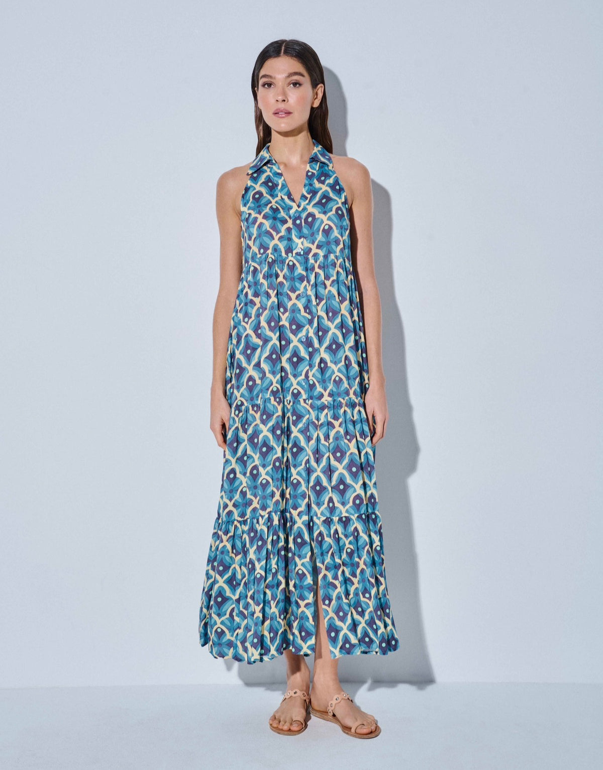 Shirt Dress Blue Geometric — Lida