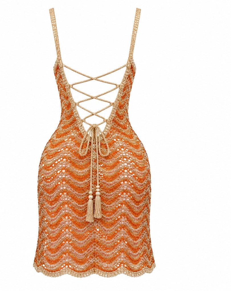 Milos Mini Orange Crochet Dress