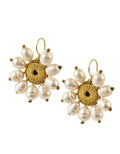 Hook Earrings, Embroidered Elements, Pearl, Gold Thread — Chase The Sun