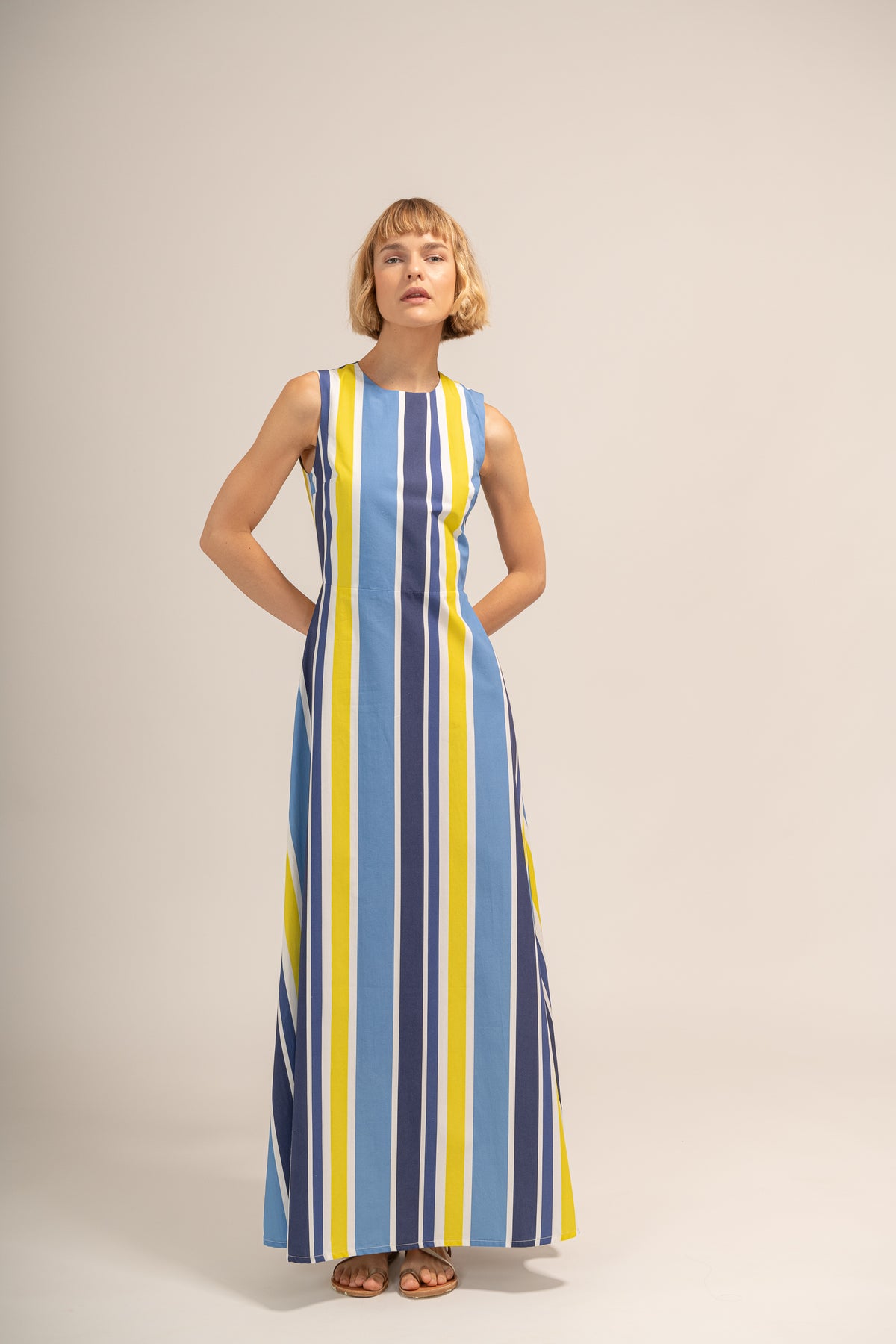 Galeria Capri striped Iris long dress front.jpg