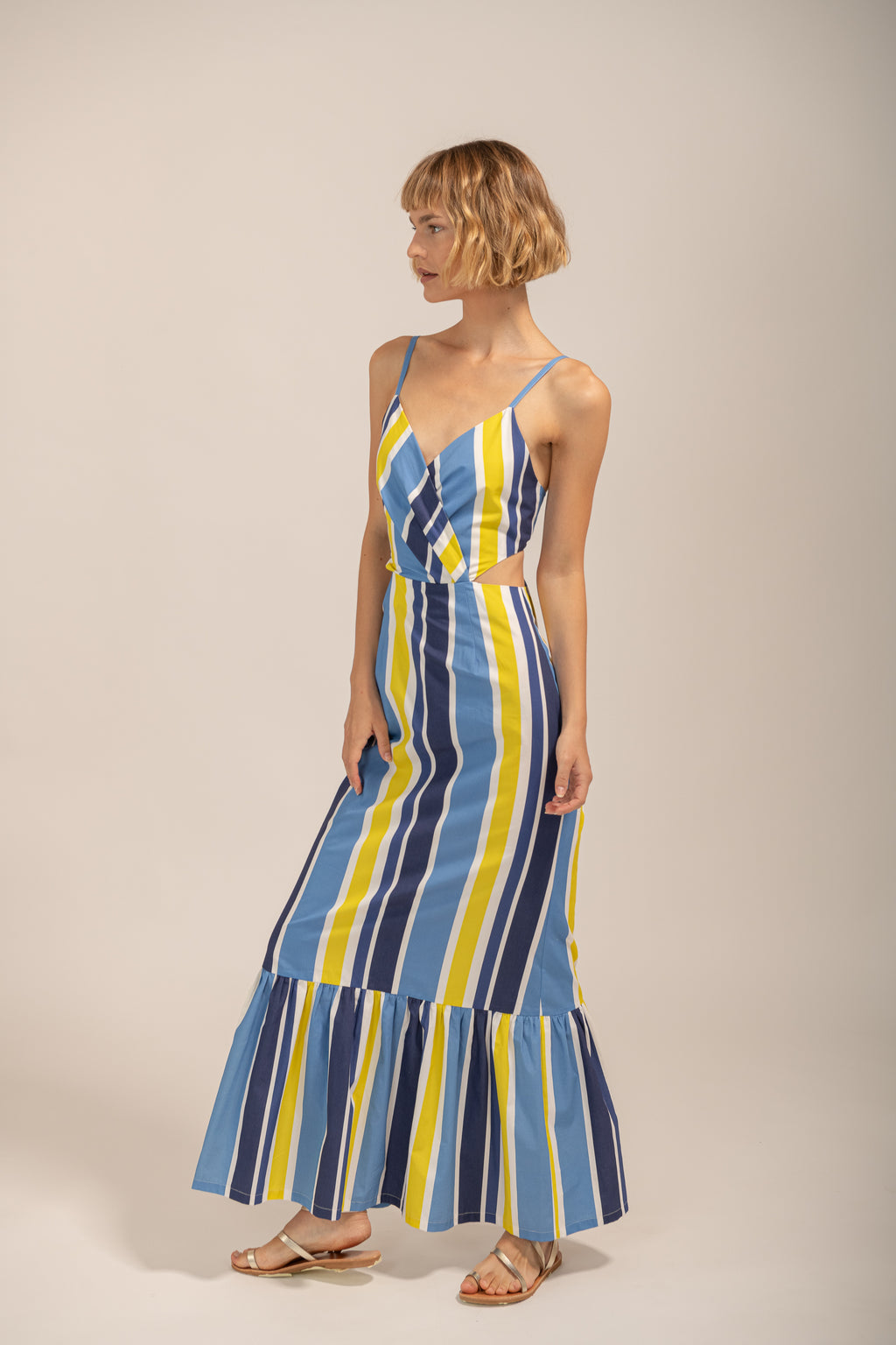 Galeria Capri striped Marigold long dress front.jpg