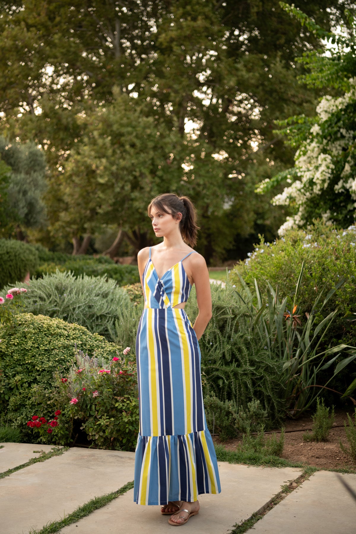 Galeria Capri striped Marigold long dress lifestyle.jpg