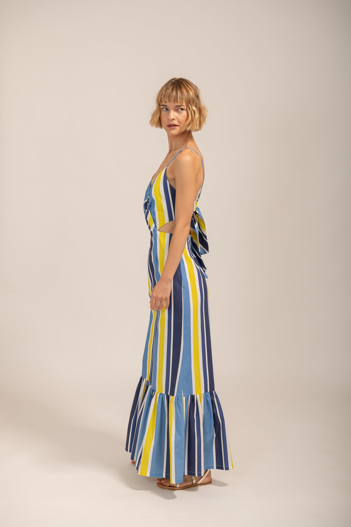 Galeria Capri striped Marigold long dress side.jpg