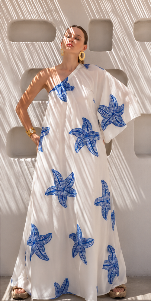 Blue Off White Starfish Dress — Mystery Resort