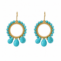 Hook Earrings, Embroidered Elements, Turquoise, Turquoise Drops, Gold Thread — Chase The Sun