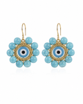 Round Eye Earrings, Turquoise, Gold Thread, Glass Eye, Gold-Plated Hooks — Chase The Sun