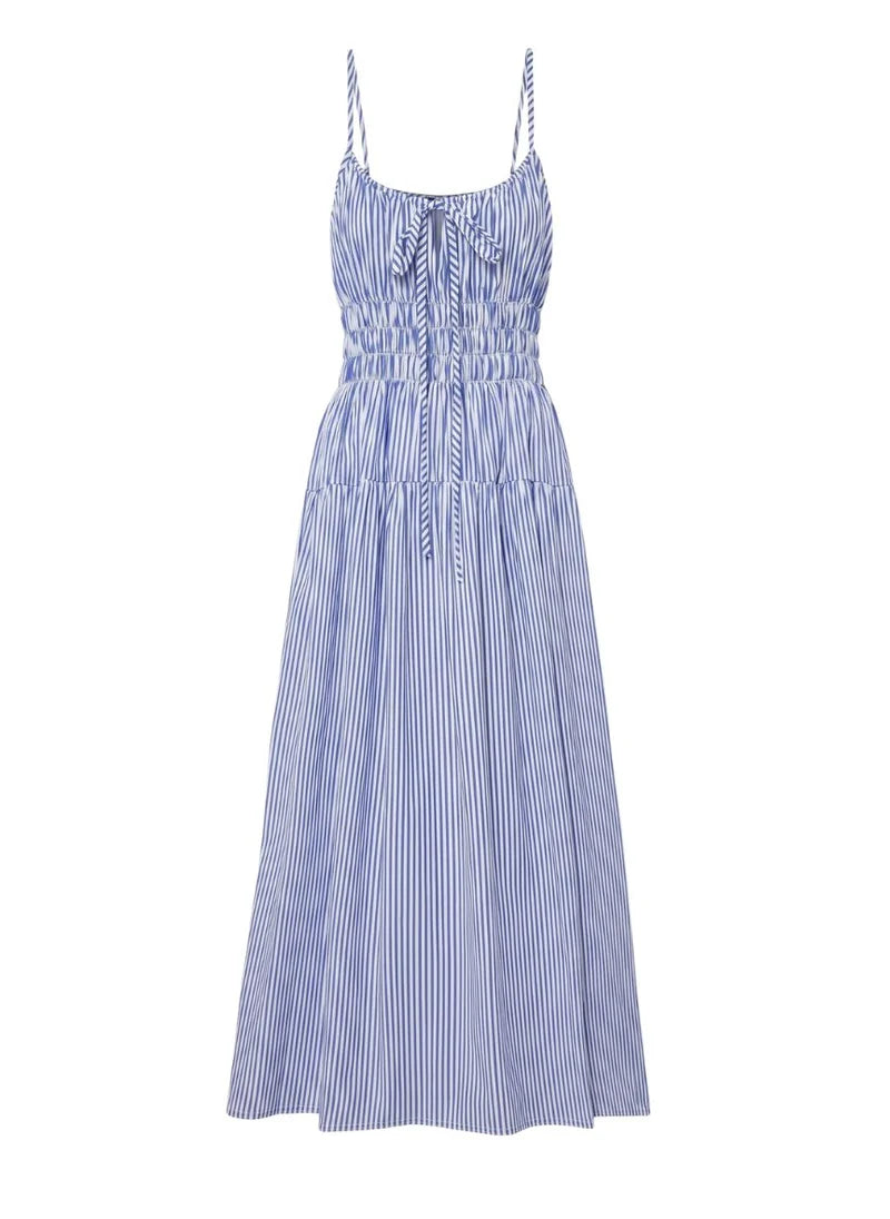 Nefeli Strap Long Dress White/Blue Stripes — Apoella