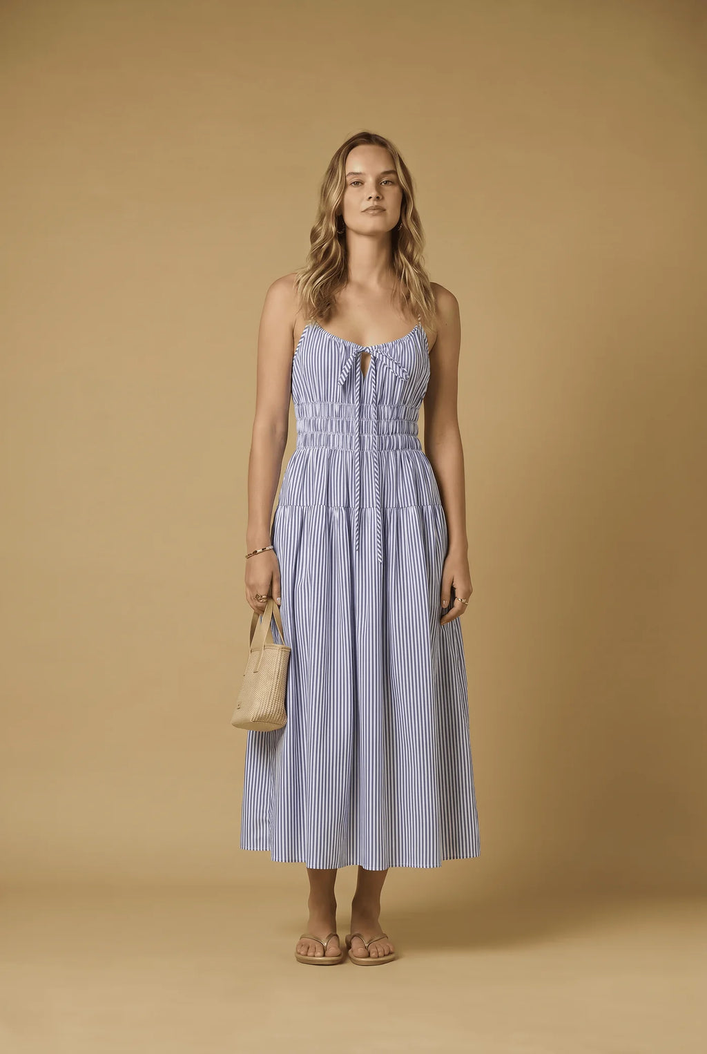 Nefeli Strap Long Dress White/Blue Stripes — Apoella