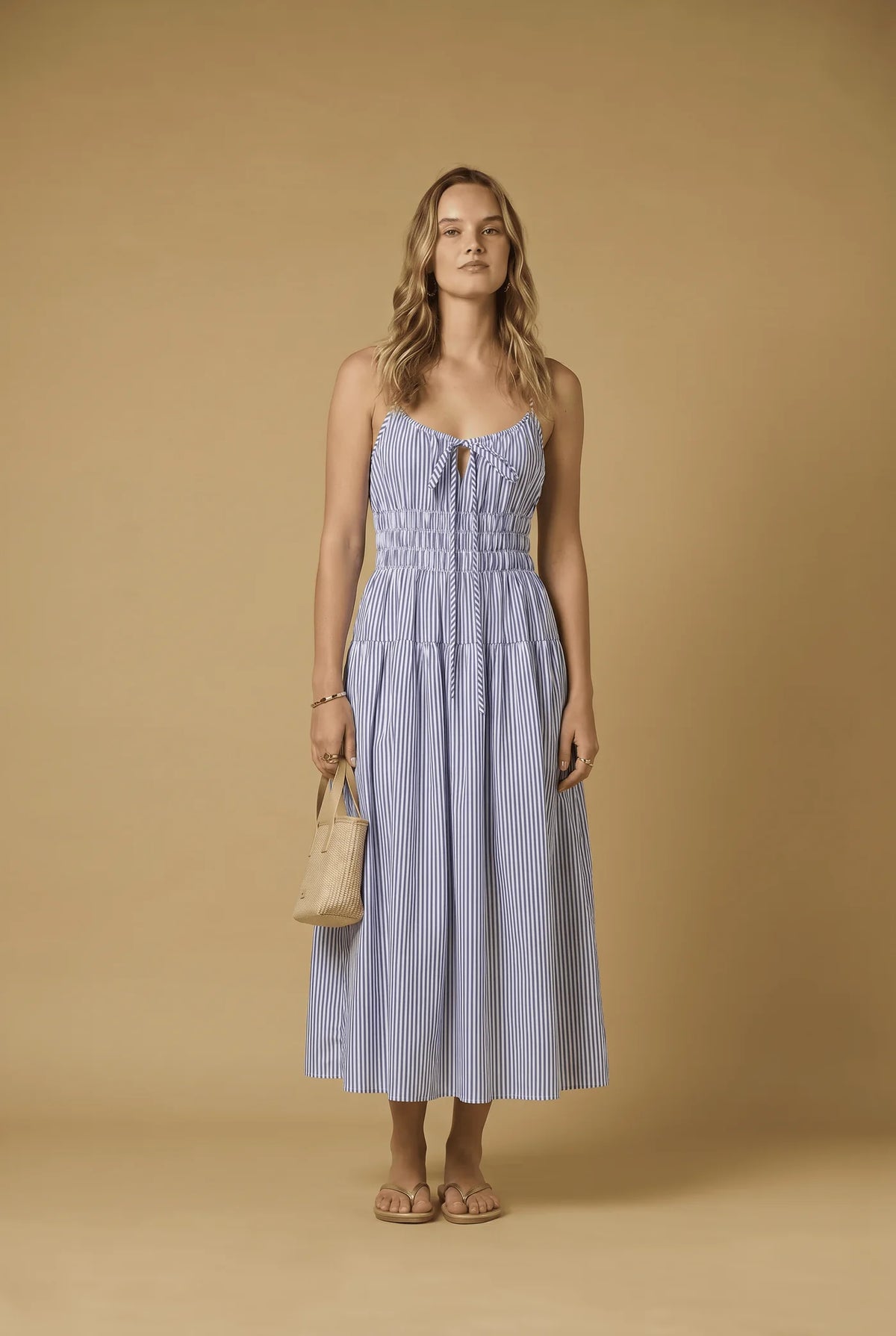 Nefeli Strap Long Dress White/Blue Stripes — Apoella