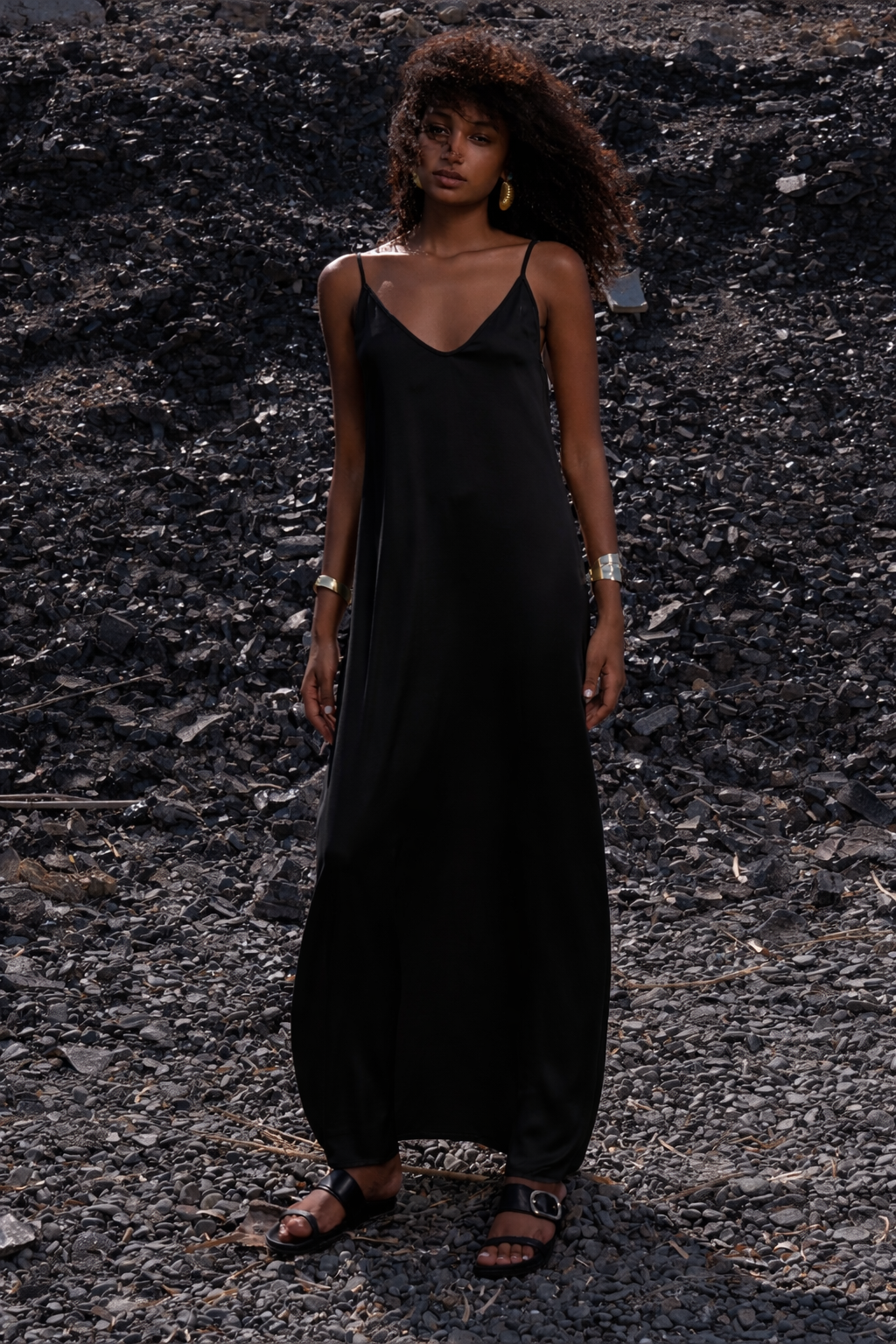 Maradoro black satin maxi dress.png