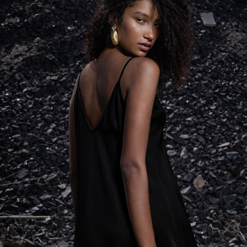 Black Satin Maxi Dress — Maradoro