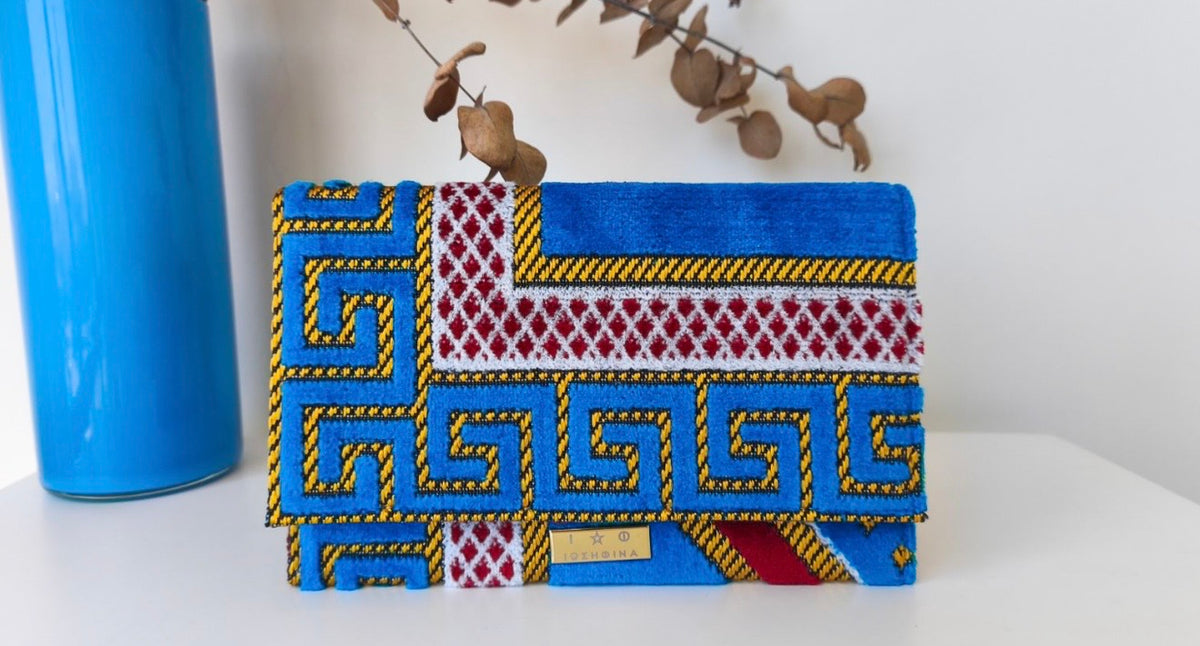 iosifina bright blue velvet greek keys clutch.jpg