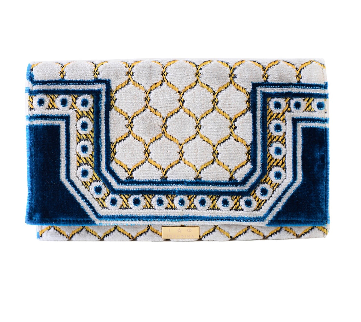 iosifina grecian velvet blue white clutch.jpg
