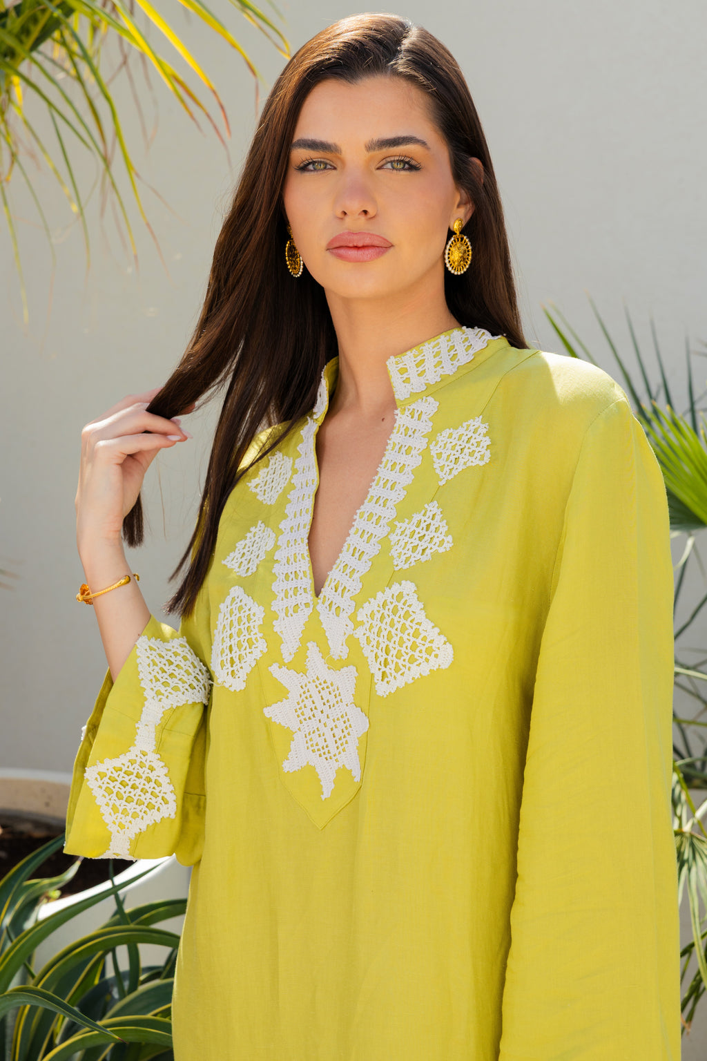 photoshoot green kaftan flora anealia kallisti gold earrings.JPEG